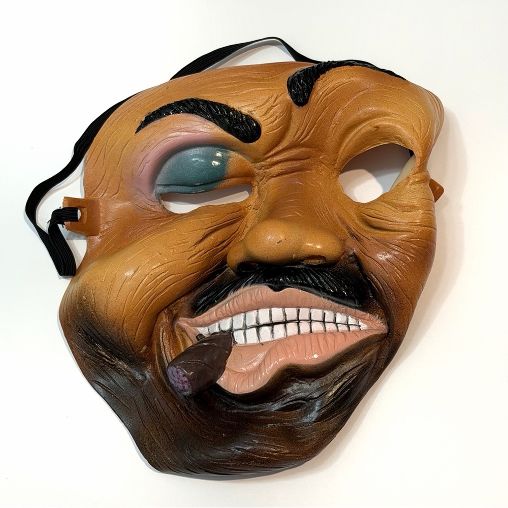 Vtg Fun World Rubber Gangster Mask Halloween Bruised Face Cigar Realistic Prop - Picture 1 of 6
